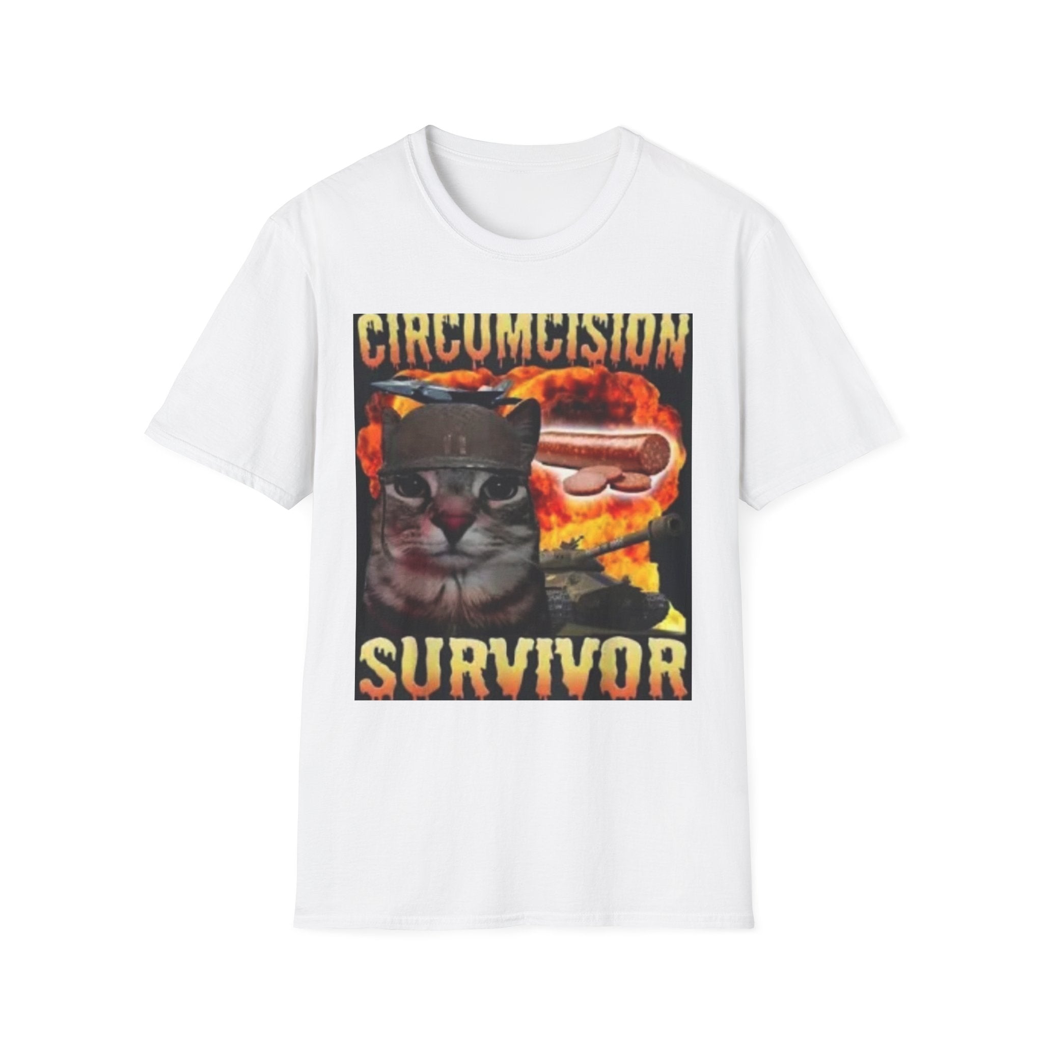 Circumcision Survivor Cat T-Shirt — Funny Edgy Retro Graphic Tee