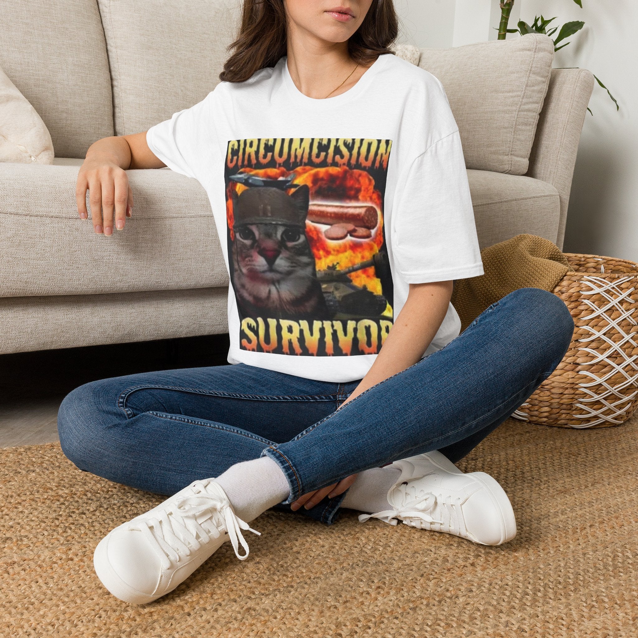 Circumcision Survivor Cat T-Shirt — Funny Edgy Retro Graphic Tee