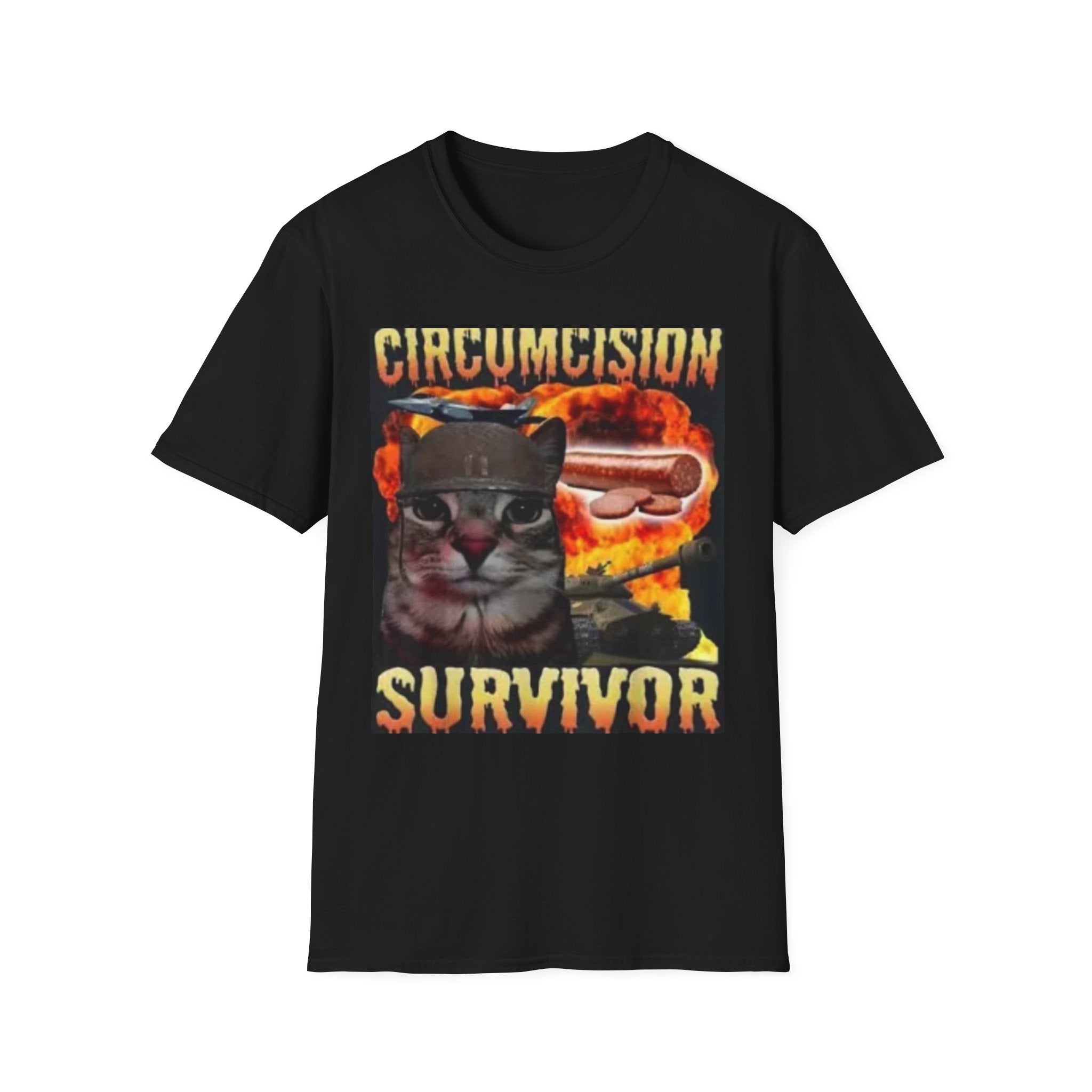Circumcision Survivor Cat T-Shirt — Funny Edgy Retro Graphic Tee